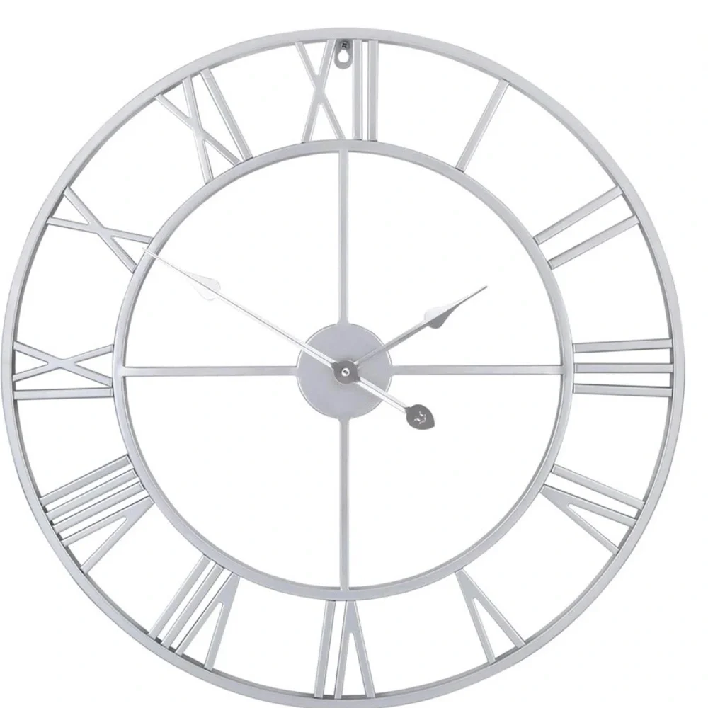 16” Metal Roman Numeral Wall Clock in Silver